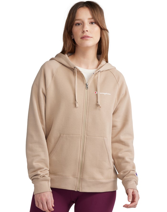 Champion Powerblend Fleece Full Zip Kadın Kapşonlu Sweatshirt Haki ( PITFLU298 )